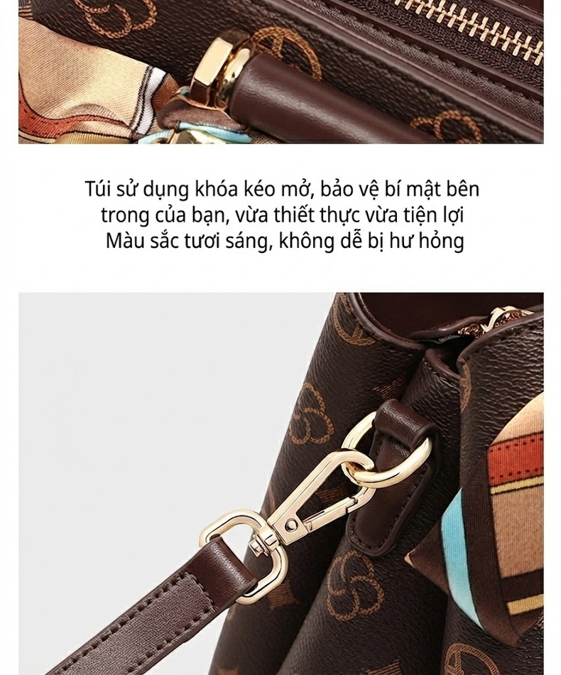 Túi Xách Tay Nữ Quai Xách Bện Kèm Khăn Lụa Đeo Chéo Phong Cách Sang Trọng Màu Nâu chi tiết 11