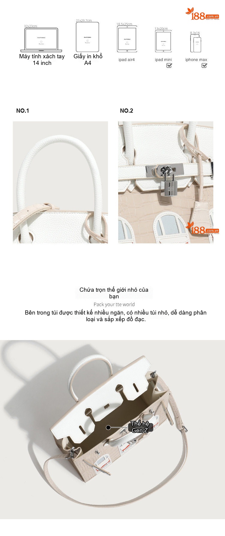 Túi Xách Tay Nữ Thiết Kế Độc Đáo Kiểu Dáng Kelly Da Bóng Thời Trang Màu Đen, Xám, Nâu, Trắng... chi tiết 4