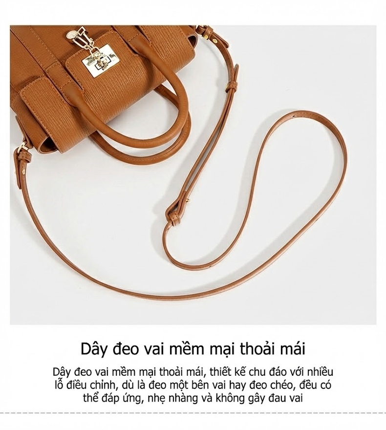 Túi Xách Tay Nữ Thiết Kế Độc Đáo Phong Cách Thời Trang Công Sở Cao Cấp Màu Nâu, Kem chi tiết 9