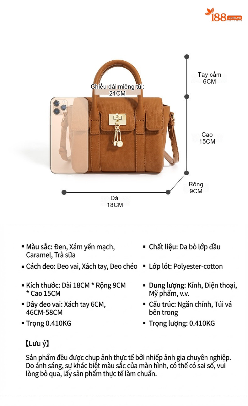 Túi Xách Tay Nữ Thiết Kế Độc Đáo Phong Cách Thời Trang Công Sở Cao Cấp Màu Nâu, Kem chi tiết 4