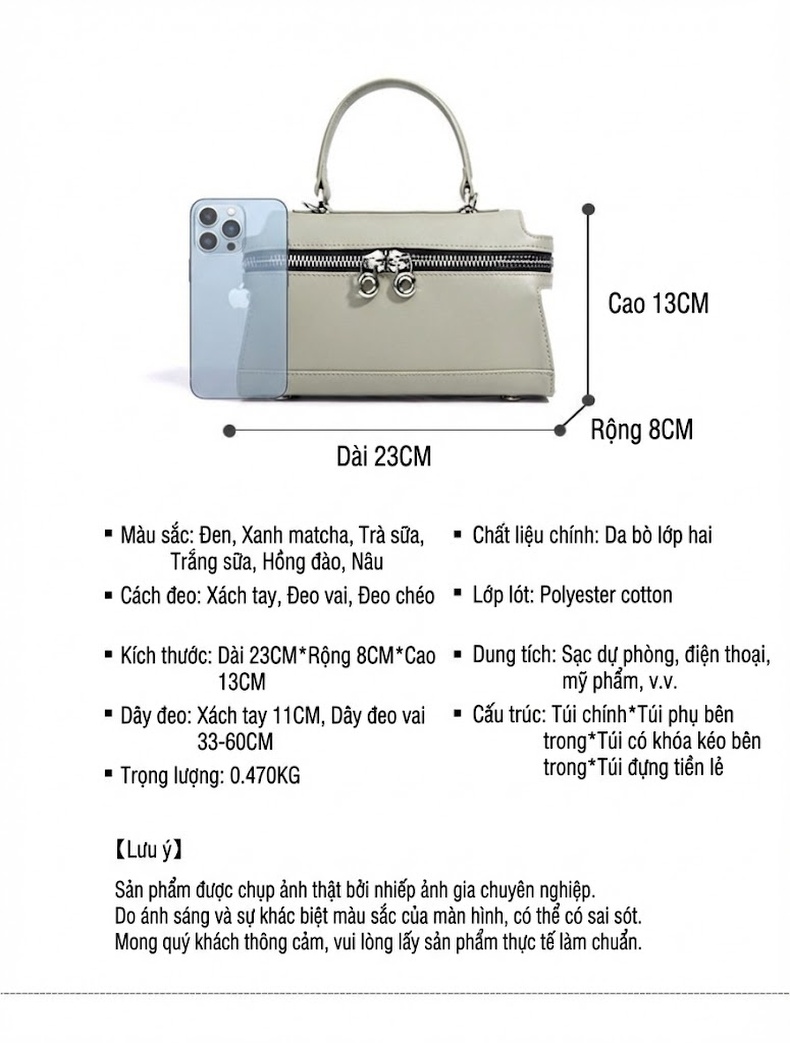 Túi Xách Tay Nữ Thiết Kế Retro Nhỏ Gọn Quai Xách Và Dây Đeo Chéo Màu Xanh Nhạt, Trắng, Đen chi tiết 29