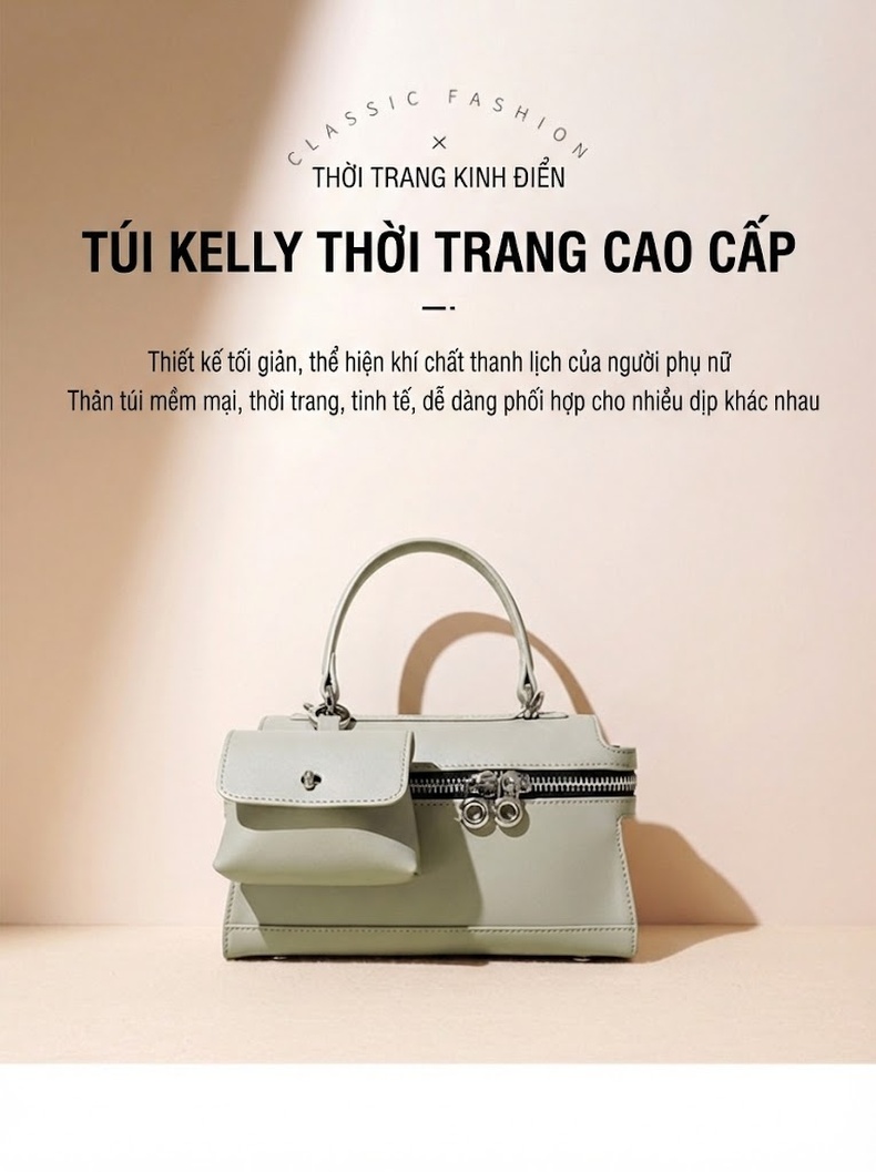 Túi Xách Tay Nữ Thiết Kế Retro Nhỏ Gọn Quai Xách Và Dây Đeo Chéo Màu Xanh Nhạt, Trắng, Đen chi tiết 1