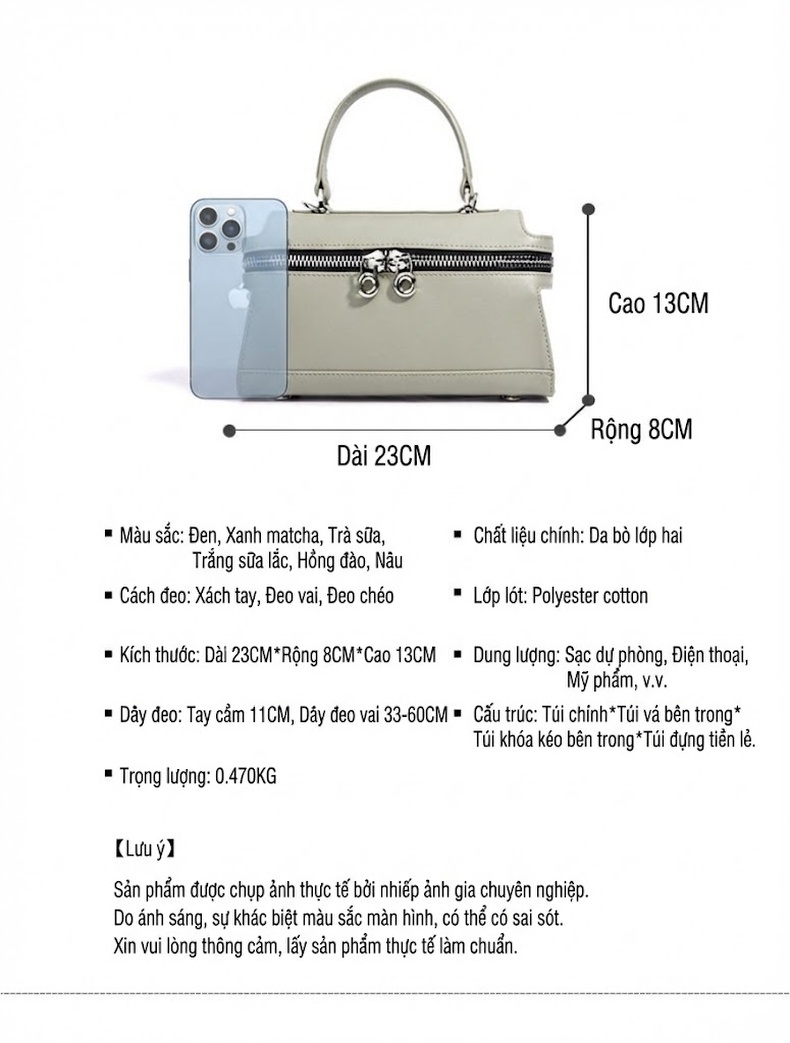 Túi Xách Tay Nữ Thiết Kế Retro Nhỏ Gọn Quai Xách Và Dây Đeo Chéo Màu Xanh Nhạt, Trắng, Đen chi tiết 7