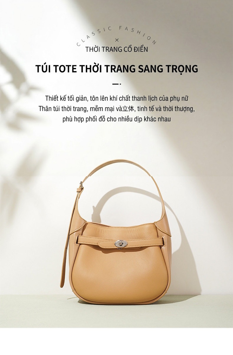Túi Xách Tay Nữ Thiết Kế Tối Giản Da Bóng Quai Đeo Vai Màu Be, Xám chi tiết 1