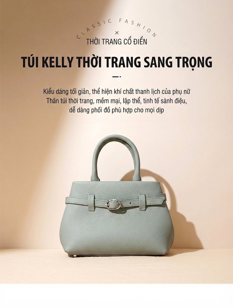 Túi Xách Tay Nữ Thiết Kế Tối Giản Đeo Chéo Cao Cấp Màu Xám, Hồng chi tiết 1