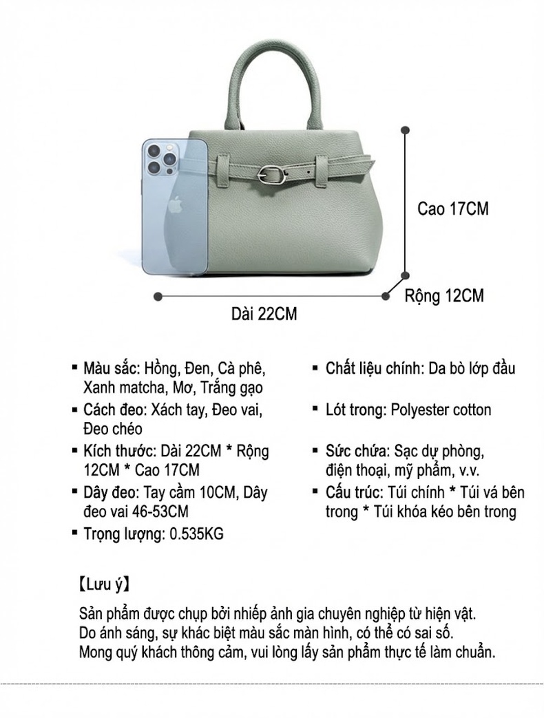 Túi Xách Tay Nữ Thiết Kế Tối Giản Đeo Chéo Cao Cấp Màu Xám, Hồng chi tiết 7