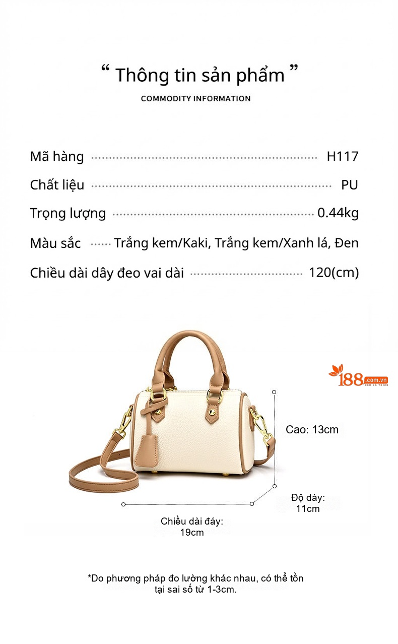 Túi Xách Tay Nữ Thời Trang Đeo Vai Đeo Chéo Hàng Ngày Da Bóng Màu Trắng, Nâu, Đen chi tiết 2