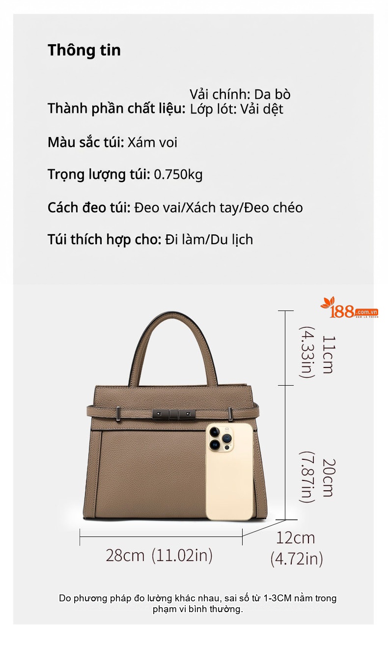 Túi Xách Tay Nữ Thời Trang Túi Đeo Vai, Đeo Chéo Phong Cách Kelly Màu Nâu, Xanh Dương, Xanh Lá, Đen... chi tiết 3