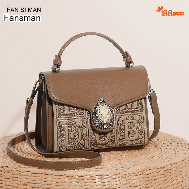 Túi Xách Tay Nữ Thời Trang Vintage Đeo Chéo Một Bên Vai Màu Nâu