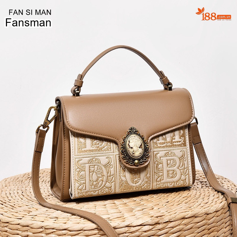 Túi Xách Tay Nữ Thời Trang Vintage Đeo Chéo Một Bên Vai Màu Nâu
