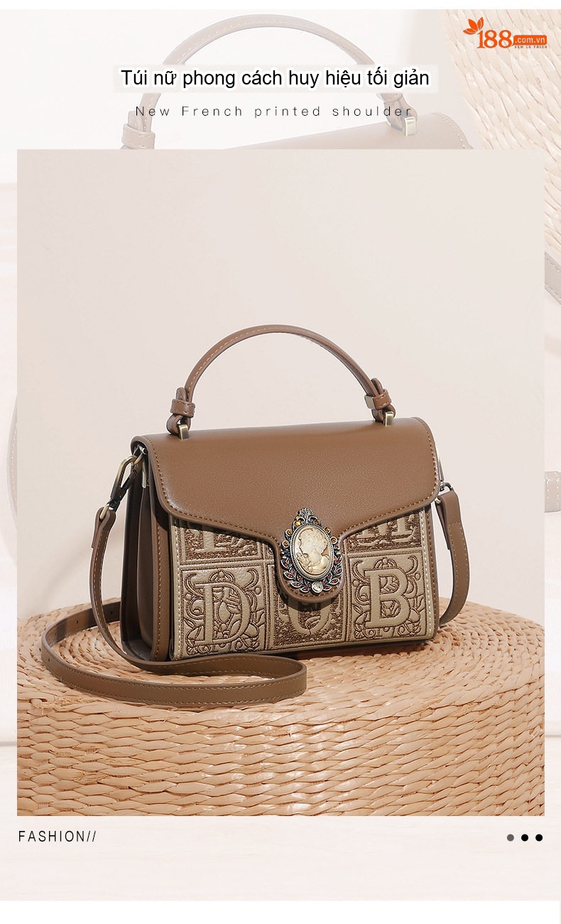 Túi Xách Tay Nữ Thời Trang Vintage Đeo Chéo Một Bên Vai Màu Nâu chi tiết 1