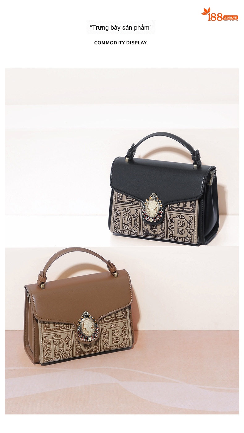 Túi Xách Tay Nữ Thời Trang Vintage Đeo Chéo Một Bên Vai Màu Nâu chi tiết 9