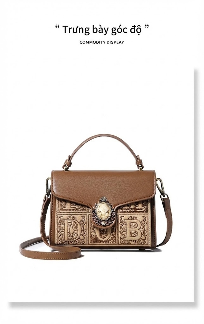 Túi Xách Tay Nữ Thời Trang Vintage Đeo Chéo Một Bên Vai Màu Nâu chi tiết 15