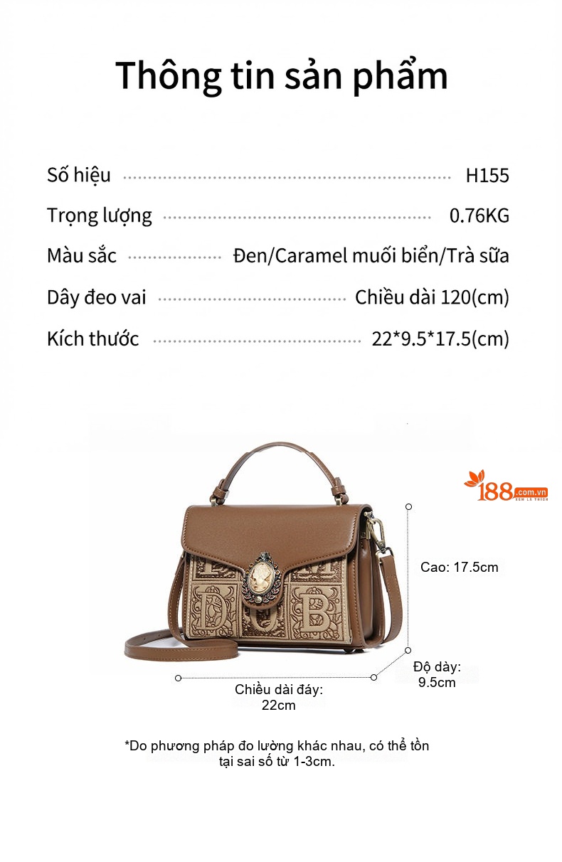 Túi Xách Tay Nữ Thời Trang Vintage Đeo Chéo Một Bên Vai Màu Nâu chi tiết 2