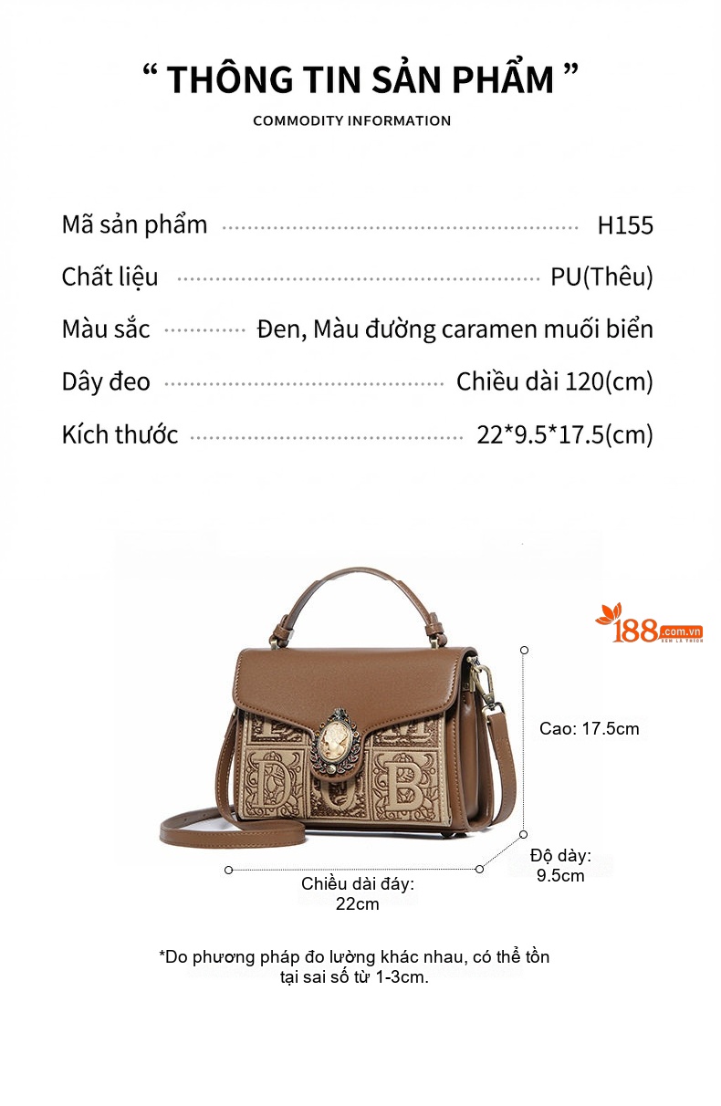 Túi Xách Tay Nữ Thời Trang Vintage Đeo Chéo Một Bên Vai Màu Nâu chi tiết 20