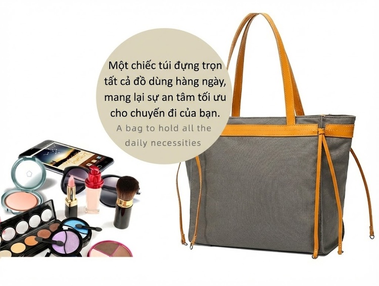 Túi Xách Tay Nữ Vải Canvas Chống Nước Da Thật Túi Đeo Chéo Một Bên Vai Màu Nâu, Xám, Đen, Trắng... chi tiết 16