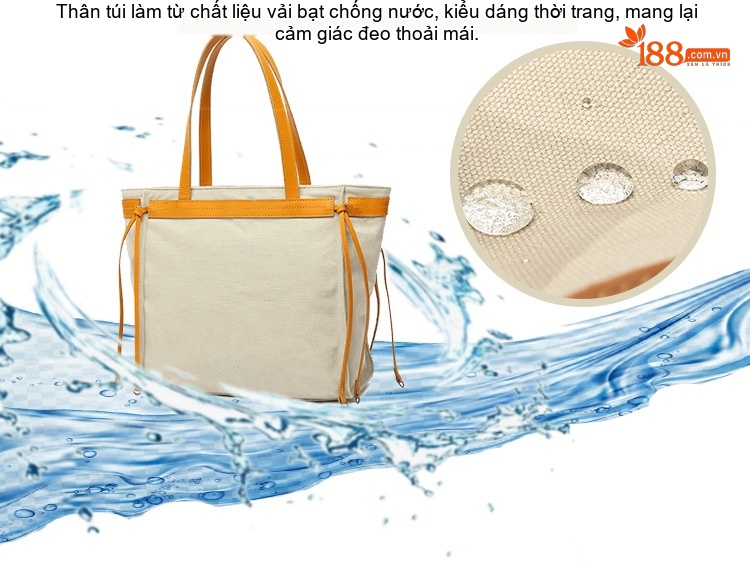 Túi Xách Tay Nữ Vải Canvas Chống Nước Da Thật Túi Đeo Chéo Một Bên Vai Màu Nâu, Xám, Đen, Trắng... chi tiết 2