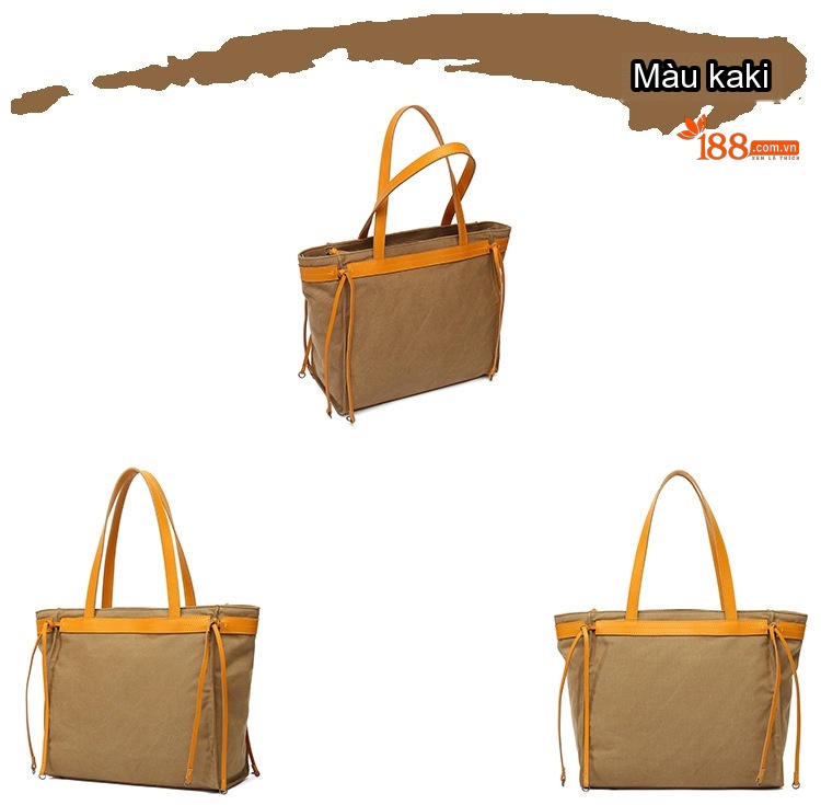 Túi Xách Tay Nữ Vải Canvas Chống Nước Da Thật Túi Đeo Chéo Một Bên Vai Màu Nâu, Xám, Đen, Trắng... chi tiết 9