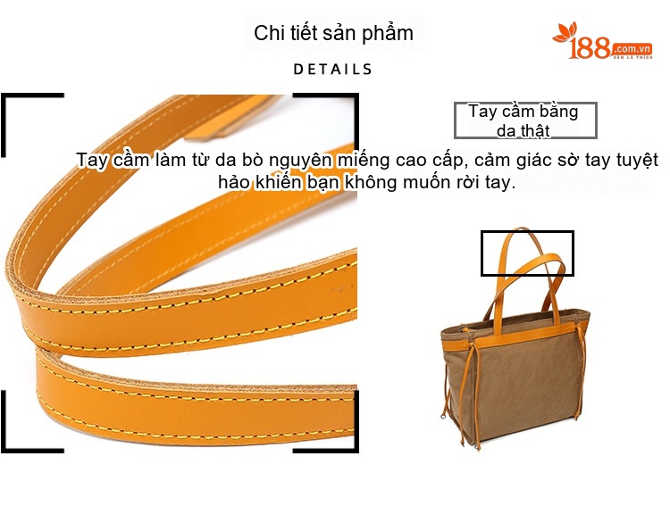 Túi Xách Tay Nữ Vải Canvas Chống Nước Da Thật Túi Đeo Chéo Một Bên Vai Màu Nâu, Xám, Đen, Trắng... chi tiết 11