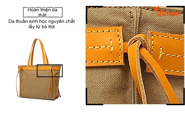 Túi Xách Tay Nữ Vải Canvas Chống Nước Da Thật Túi Đeo Chéo Một Bên Vai Màu Nâu, Xám, Đen, Trắng... chi tiết 12