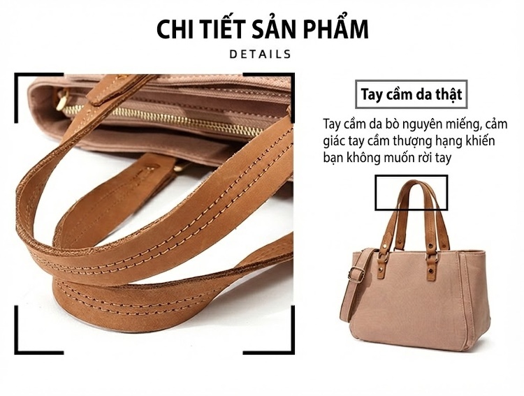 Túi Xách Tay Nữ Vải Canvas Da Thật Túi Đeo Chéo Màu Nâu, Trắng, Đen, Xám... chi tiết 11