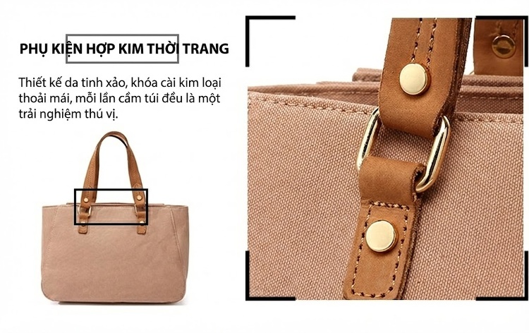 Túi Xách Tay Nữ Vải Canvas Da Thật Túi Đeo Chéo Màu Nâu, Trắng, Đen, Xám... chi tiết 12