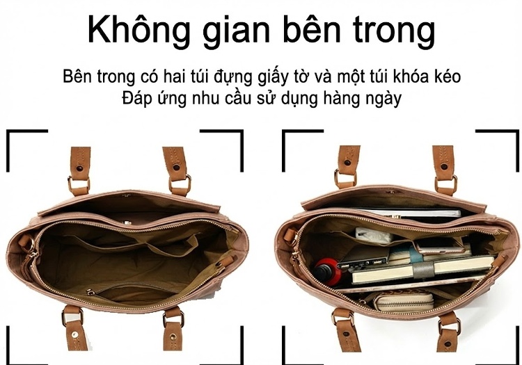 Túi Xách Tay Nữ Vải Canvas Da Thật Túi Đeo Chéo Màu Nâu, Trắng, Đen, Xám... chi tiết 14