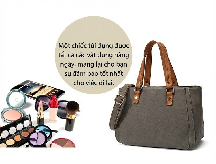 Túi Xách Tay Nữ Vải Canvas Da Thật Túi Đeo Chéo Màu Nâu, Trắng, Đen, Xám... chi tiết 15