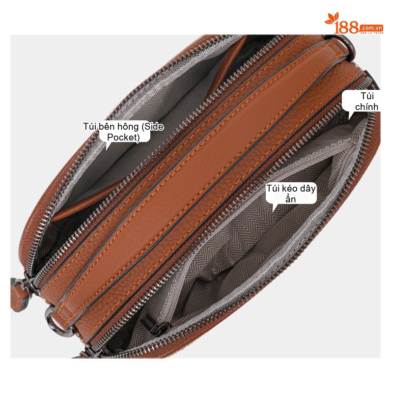 Túi Xách Tay Nữ Vải Canvas Phối Da Bò Đeo Vai Đeo Chéo Thời Trang Màu Nâu