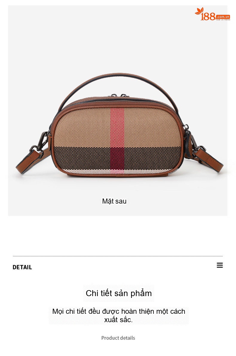Túi Xách Tay Nữ Vải Canvas Phối Da Bò Đeo Vai Đeo Chéo Thời Trang Màu Nâu chi tiết 10