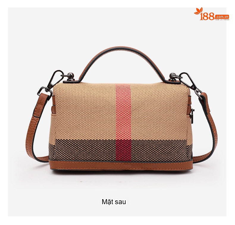 Túi Xách Tay Nữ Vải Canvas Phối Da Bò Đựng Mỹ Phẩm Thời Trang Công Sở Màu Be, Đỏ, Đen, Xanh Lá chi tiết 16