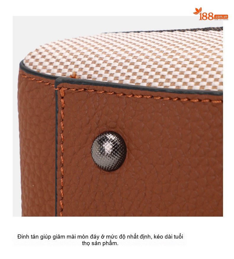 Túi Xách Tay Nữ Vải Canvas Phối Da Bò Họa Tiết Kẻ Ô Màu Nâu chi tiết 12