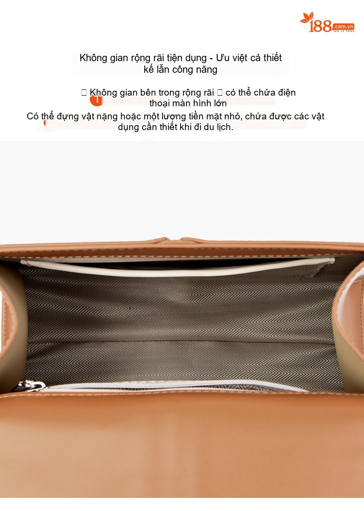 Túi Xách Tay Nữ Vải Canvas Phối Da Cao Cấp Kelly Khóa Cài Màu Nâu, Trắng chi tiết 3