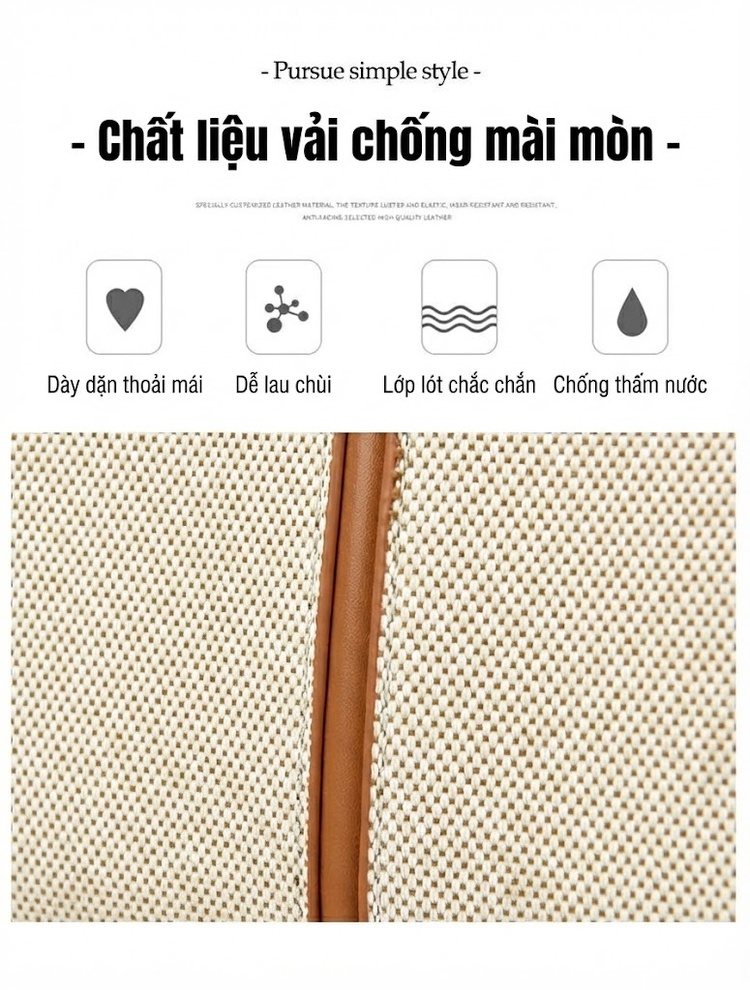 Túi Xách Tay Nữ Vải Canvas Phối Da Cao Cấp Kelly Khóa Cài Màu Nâu, Trắng chi tiết 5