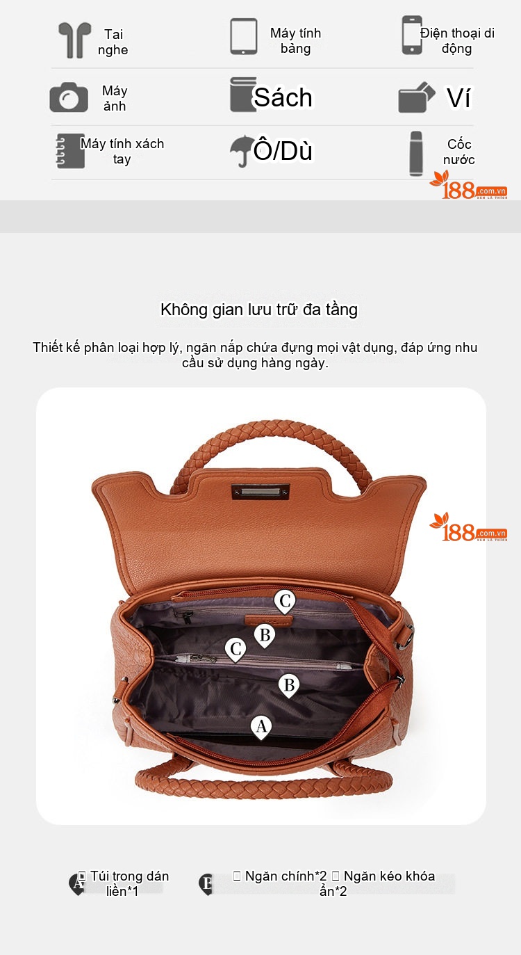 Túi Xách Tay Nữ Vân Cá Sấu Da Mềm Bộ 3 Món Thời Trang Màu Nâu, Kem, Đen, Xanh Dương chi tiết 4