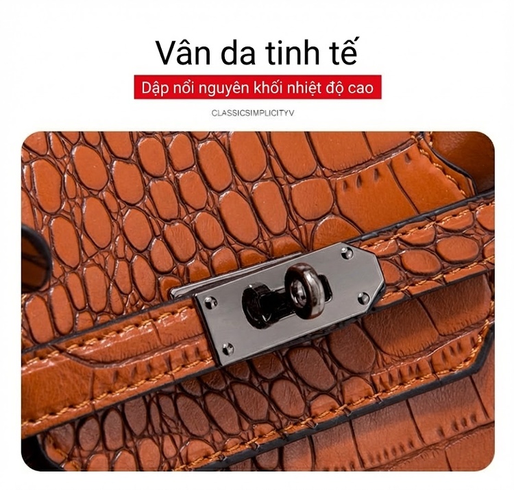 Túi Xách Tay Nữ Vân Cá Sấu Thời Trang, Túi Đeo Chéo Nữ Da Vân Cá Sấu Sức Chứa Lớn Bộ 3 Món Màu Nâu chi tiết 5