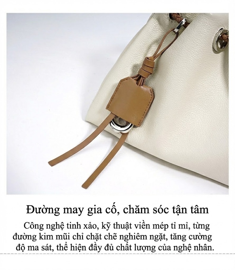 Túi Xách Tay Phước Lộc Thọ Thiết Kế Nhỏ Gọn Đeo Vai Đeo Chéo Phong Cách Tối Giản Màu Trắng, Nâu, Đỏ Rượu chi tiết 13