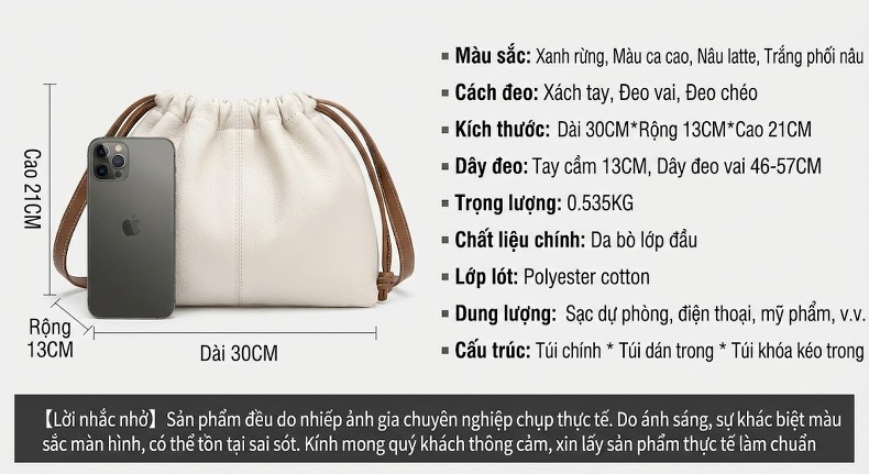 Túi Xách Tay Phước Lộc Thọ Thiết Kế Nhỏ Gọn Đeo Vai Đeo Chéo Phong Cách Tối Giản Màu Trắng, Nâu, Đỏ Rượu chi tiết 25