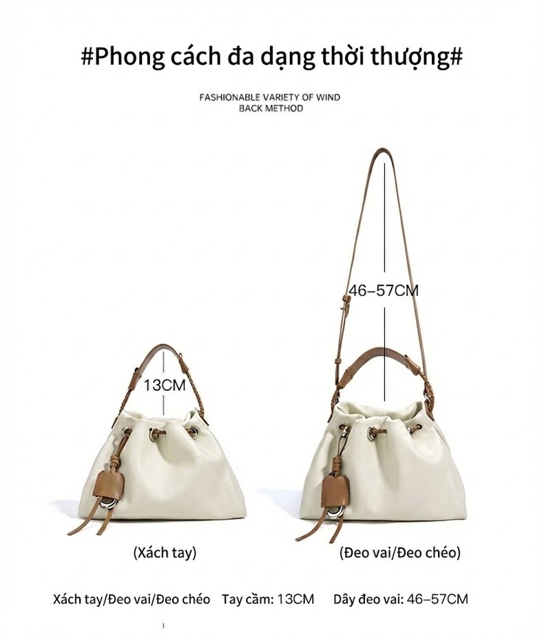 Túi Xách Tay Phước Lộc Thọ Thiết Kế Nhỏ Gọn Đeo Vai Đeo Chéo Phong Cách Tối Giản Màu Trắng, Nâu, Đỏ Rượu chi tiết 9