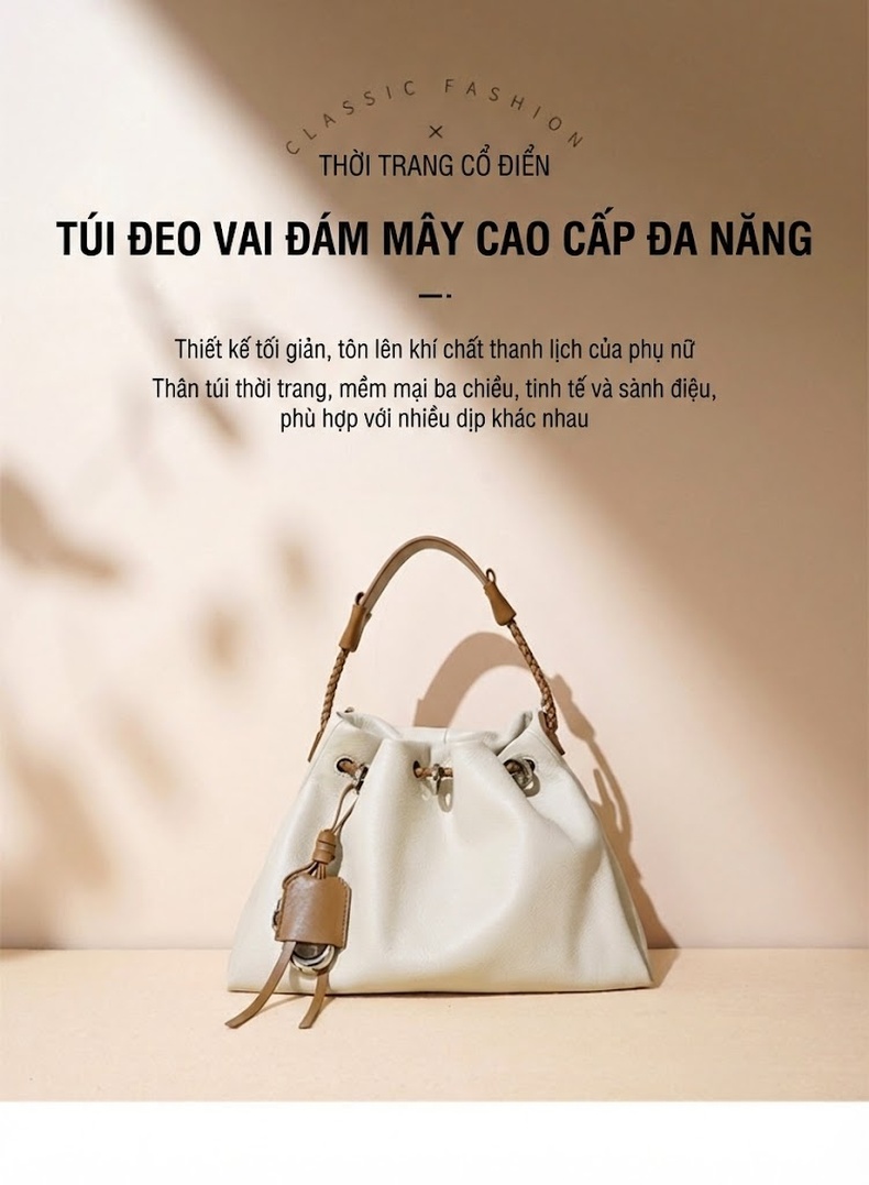 Túi Xách Tay Phước Lộc Thọ Thiết Kế Nhỏ Gọn Đeo Vai Đeo Chéo Phong Cách Tối Giản Màu Trắng, Nâu, Đỏ Rượu chi tiết 1