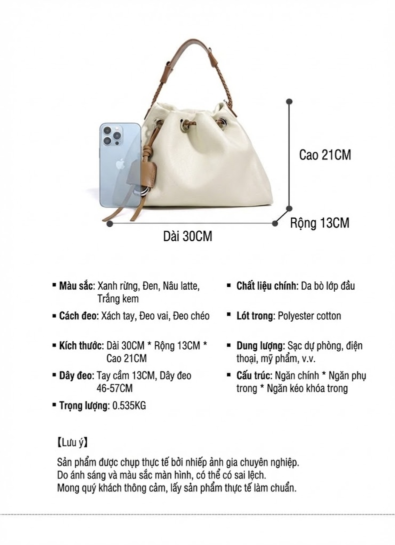 Túi Xách Tay Phước Lộc Thọ Thiết Kế Nhỏ Gọn Đeo Vai Đeo Chéo Phong Cách Tối Giản Màu Trắng, Nâu, Đỏ Rượu chi tiết 7