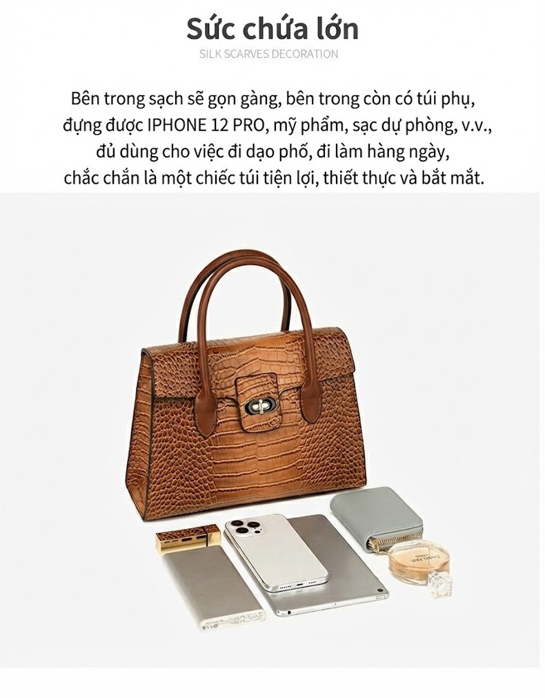 Túi Xách Tay Tote Nữ Vân Cá Sấu Thời Trang Cao Cấp Màu Nâu, Đỏ, Xám, Xanh... chi tiết 6
