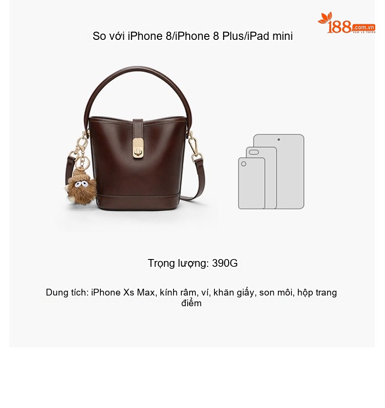 Túi Xô Nữ Da Thật Đeo Vai, Đeo Chéo, Xách Tay Phong Cách Cổ Điển Màu Nâu chi tiết 8