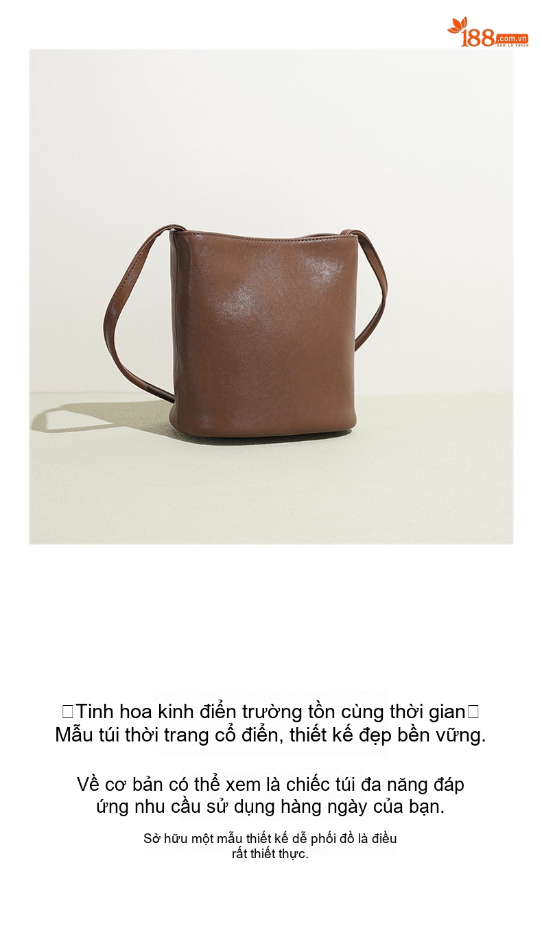 Túi Xô Nữ Da Thật Mini Đeo Vai/Đeo Chéo Phong Cách Thời Trang Màu Nâu, Đen, Cam chi tiết 9