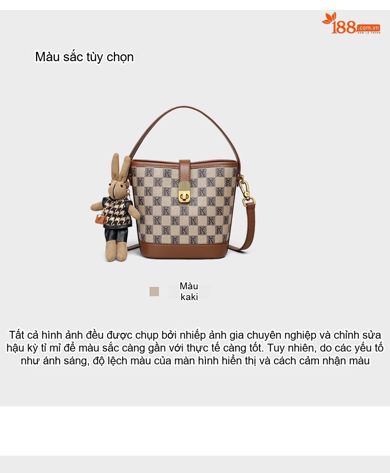 Túi Xô Nữ Da Vân Họa Tiết Khóa Gài Cao Cấp Đeo Chéo, Đeo Vai, Xách Tay Màu Nâu, Be chi tiết 5