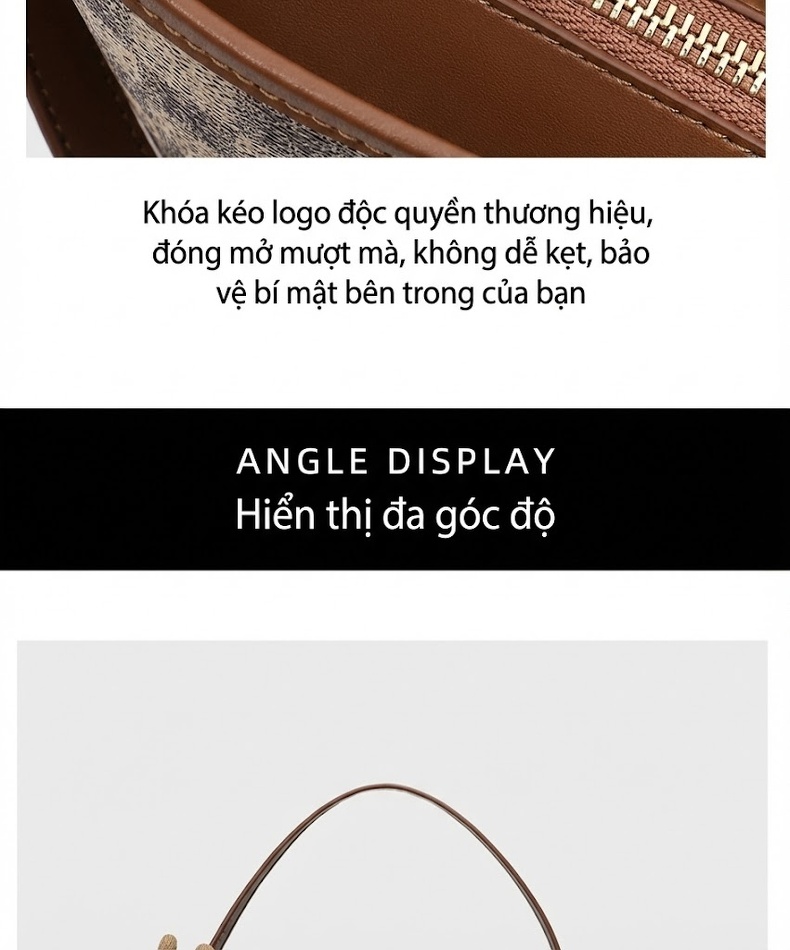 Túi Xô Nữ Da Vân Họa Tiết Khóa Gài Cao Cấp Đeo Chéo, Đeo Vai, Xách Tay Màu Nâu, Be chi tiết 11