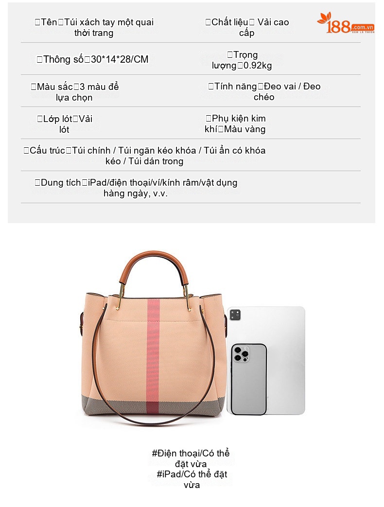 Túi Xô Nữ Thời Trang Âu Mỹ Đeo Vai Xách Tay Sức Chứa Lớn Màu Be, Hồng, Nâu chi tiết 4