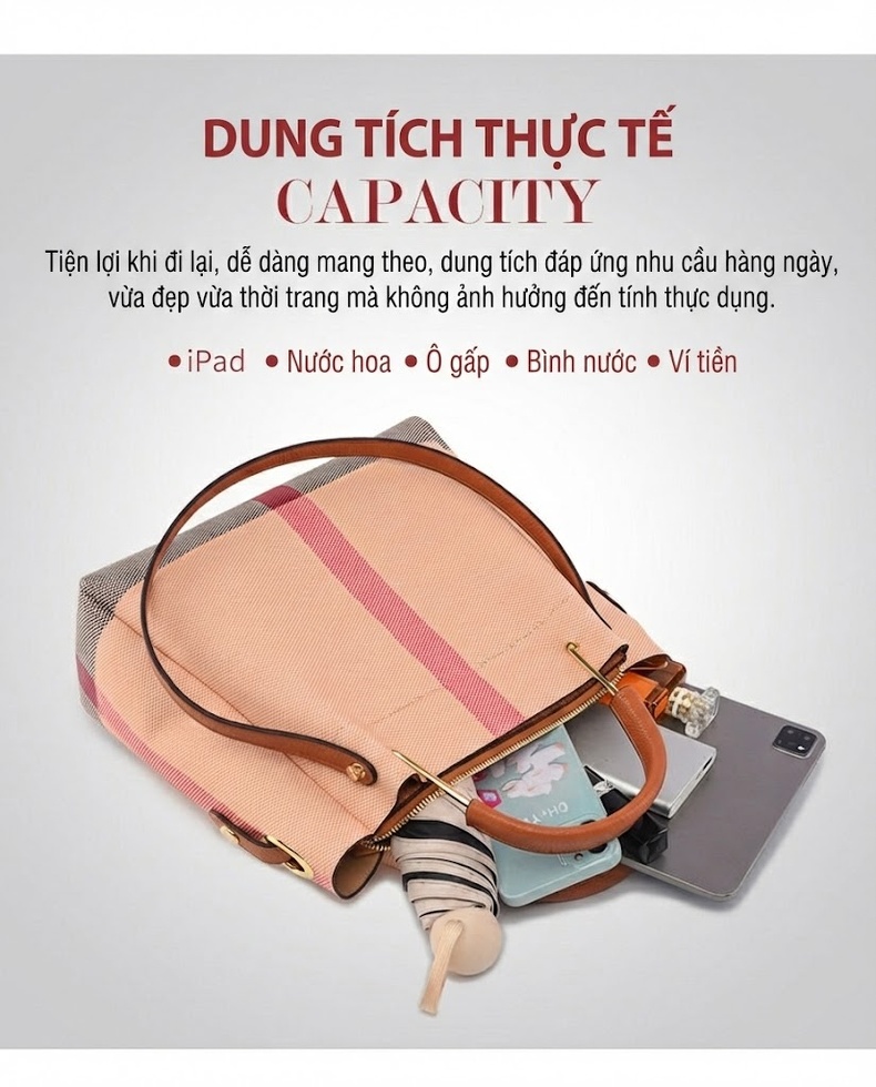 Túi Xô Nữ Thời Trang Âu Mỹ Đeo Vai Xách Tay Sức Chứa Lớn Màu Be, Hồng, Nâu chi tiết 10