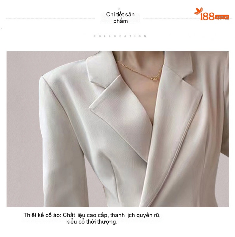 Váy Blazer Nữ Dáng Dài Xòe Liền Thân Công Sở Màu Be chi tiết 9