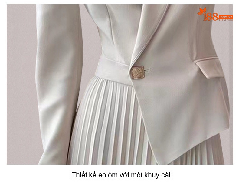 Váy Blazer Nữ Dáng Dài Xòe Liền Thân Công Sở Màu Be chi tiết 10